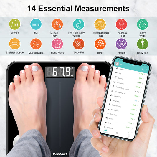 INSMART 14in1 Bluetooth BMI Weight Scale Penimbang Berat Badan Smart Weight Scale Body Fat Timbang Berat Badan With Smart App